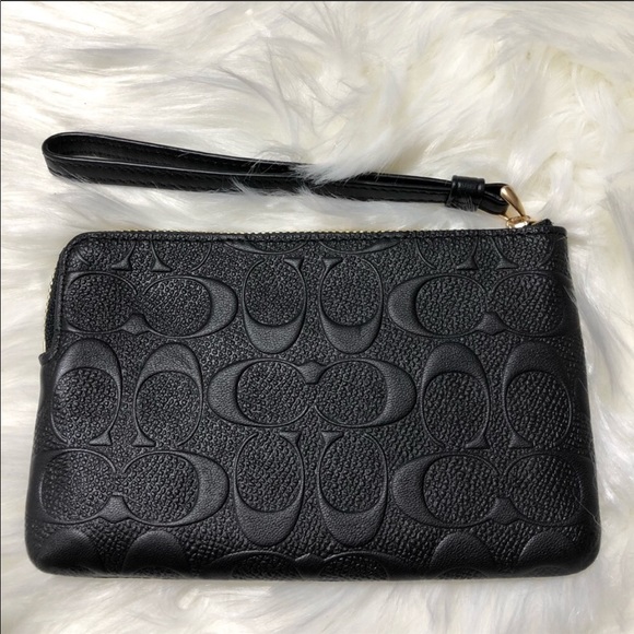 NWT Black Embossed Coach Wristlet - Picture 4 of 6